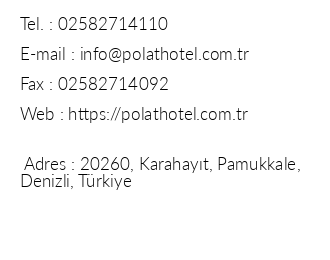 Polat Thermal Hotel Pamukkale iletiim bilgileri